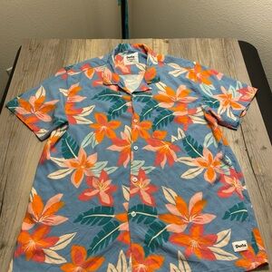 Duvin Design Mens Bursting Color Floral Hawaiian Tropical Button Shirt Large